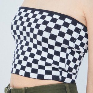 LA Hearts Black and White Checkered Tube Top Cropped